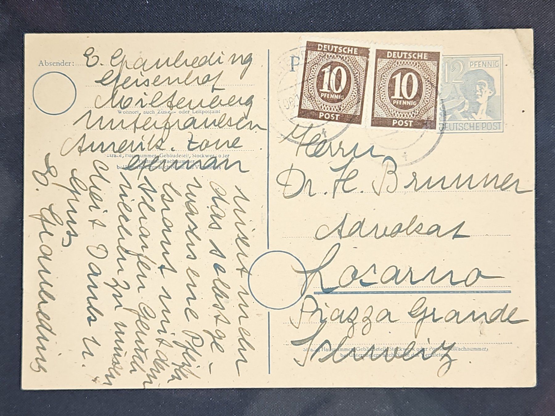 Tutti i francobolli: CL25 Carte Postale + Timbre Allemagne 1947 – Usato da Cousset venduto da Patrick_Collections