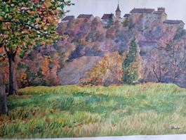 REGENSBERG KT.ZÜRICH ORIGINAL AQUARELL SIGNIERT HUSTER