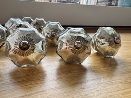 Möbelknöpfe Glas 11er Set silberfarben neu