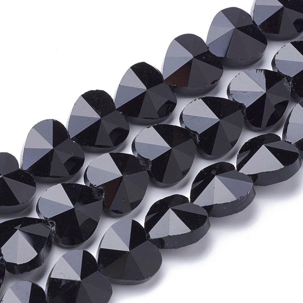 Perle (finte): 5 Herz Glas Luxus schwarz facett. 14mm – Nuovo (secondo la descrizione) da Alpnachstad venduto da perlengaby