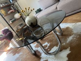 Vintage Coffee Table Glass and Chrome Round 