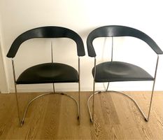 Paar Design Klassiker Stühle schwarzes Leder & Chrom 80er