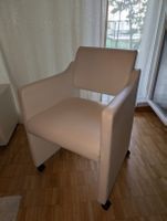 5 Büro-/Esszimmerstühle Mobitec Echtleder Creme mit Rollen