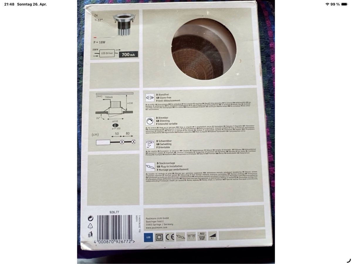 Paulmann Lampadari & plafoniere: Paulmann LED Einbaustrahler Set, 2 Stk, Neu & OVP! – Nuovo e nell'imballaggio originale da Wangen b. Olten venduto da Zauberfee65 1