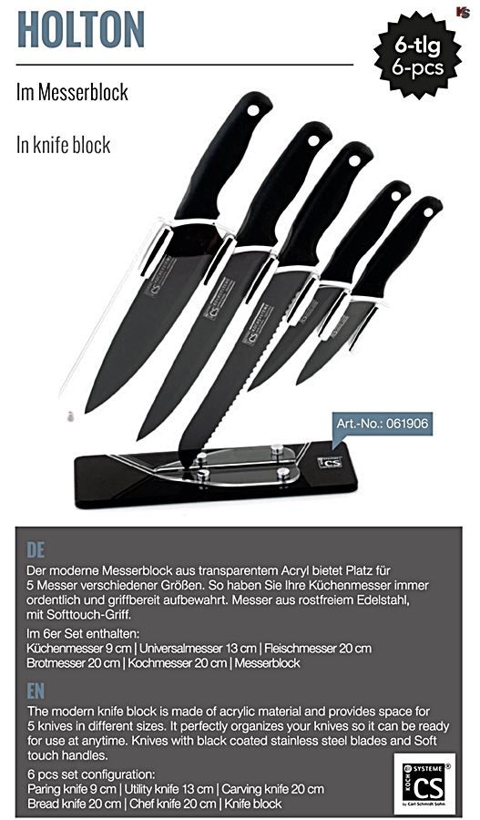 Coltelli: Antihaft Messerset schwarz, mit Ständer – Nuovo e nell'imballaggio originale da Wettingen venduto da kochshop 2