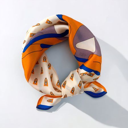New 53cm 100% Silk Scarf, Orange Horse Head Print Bandana