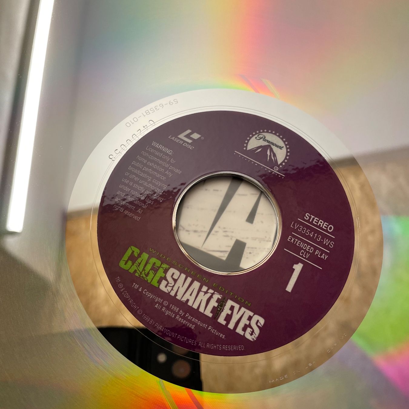 Tutti i DVDs: Nicolas Cage: CAGE SNAKE EYES - LASER DISC - Englisch Orig. – Usato da Stans venduto da Brode 2
