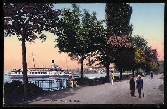 Ansichtskarten: Territet, Quai mit Dampfer und Spazierg – Gebraucht aus Berlin von bartko-reher
