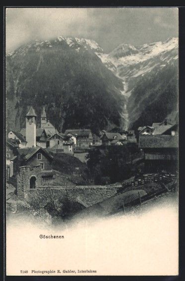 Cartoline postali: AK Göschenen, Ortsansicht mit Bergen – Usato da Berlin venduto da bartko-reher