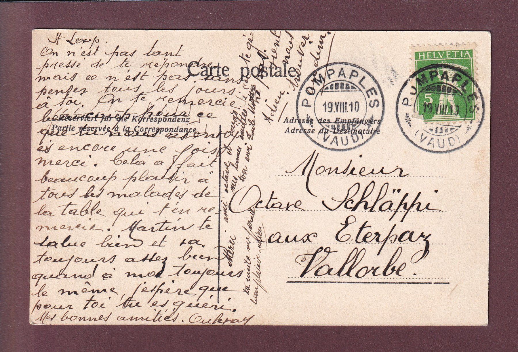 Cartoline postali: La Sarraz - ST. LOUP - 1910 – Usato da Pully venduto da nicecards 1