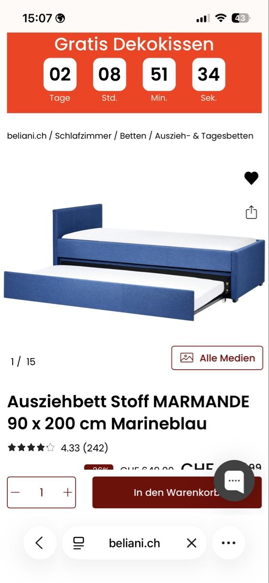 Betten: Ausziehbett Beliani Dunkelblau – Gebraucht aus Stein am Rhein von nor_v2gh