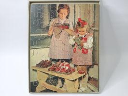 Antikes Holz Puzzle, Kinder beim Schuhe Putzen, Penelope?
