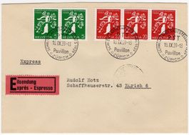 Landi 1939 - Zusammenhängende MiF auf lokalem Express Beleg