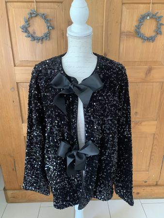 KURZE PAILLETTEN-JACKE von Bonprix Gr. 50 schwarz NEU