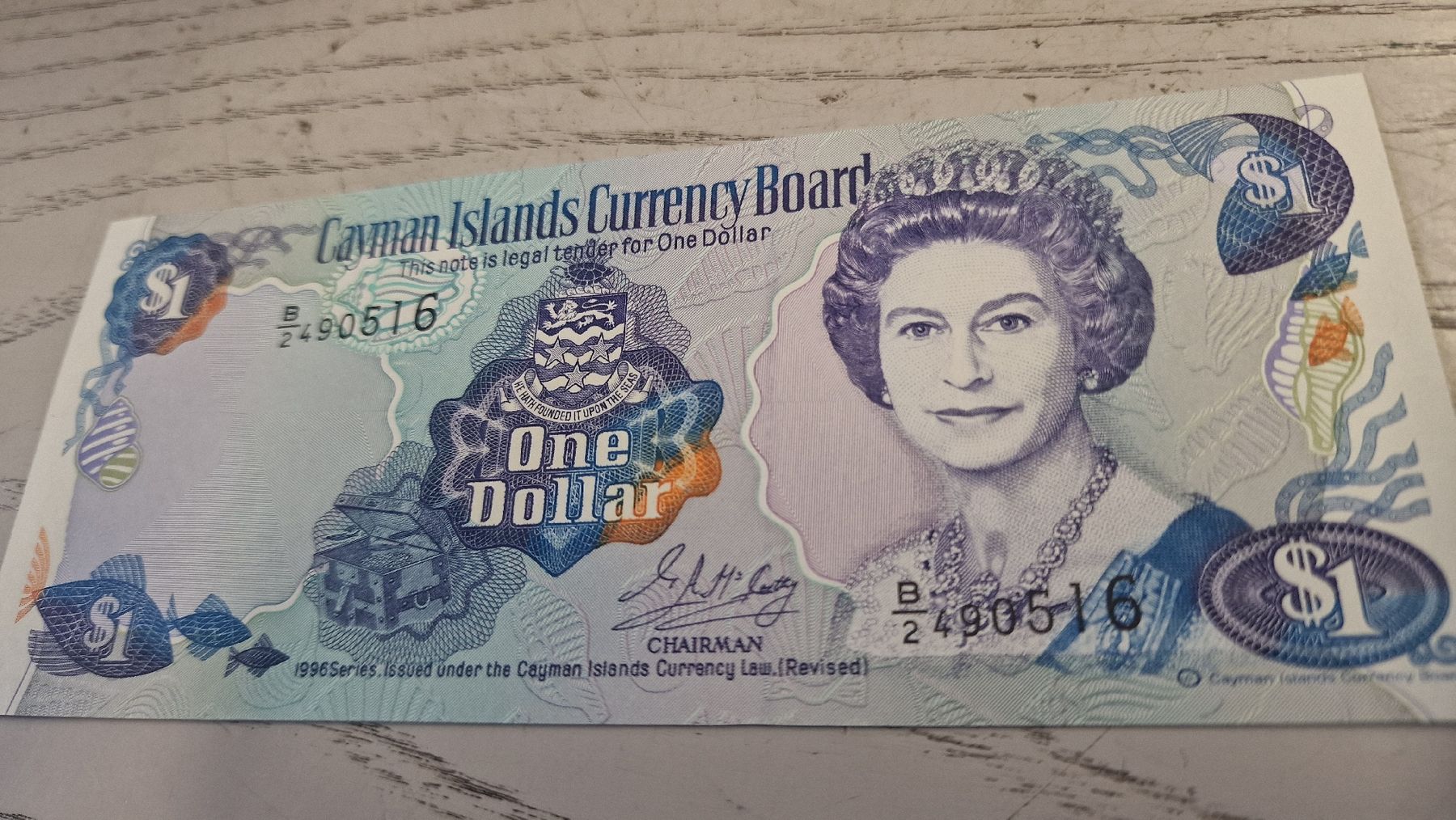 Banconote: Cayman Islands 1 Dollar Geldschein 1996 Series  – Nuovo e nell'imballaggio originale da Herisau venduto da Antiques.AR