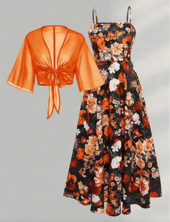 Damen Sommer Kleid mit Bolero in Farbe Orange