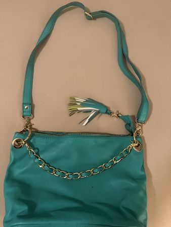 Manor Coole Ledertasche, Türkis, Fransen, Goldkette