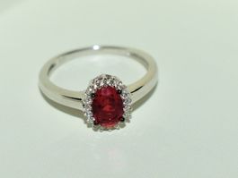 Silber Ring mit rotem Zirkonia, Sterling Silber, 6, Neu