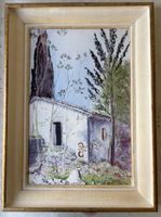 Aquarelle signé et daté 1956 paysage du Var (FR) encadré.