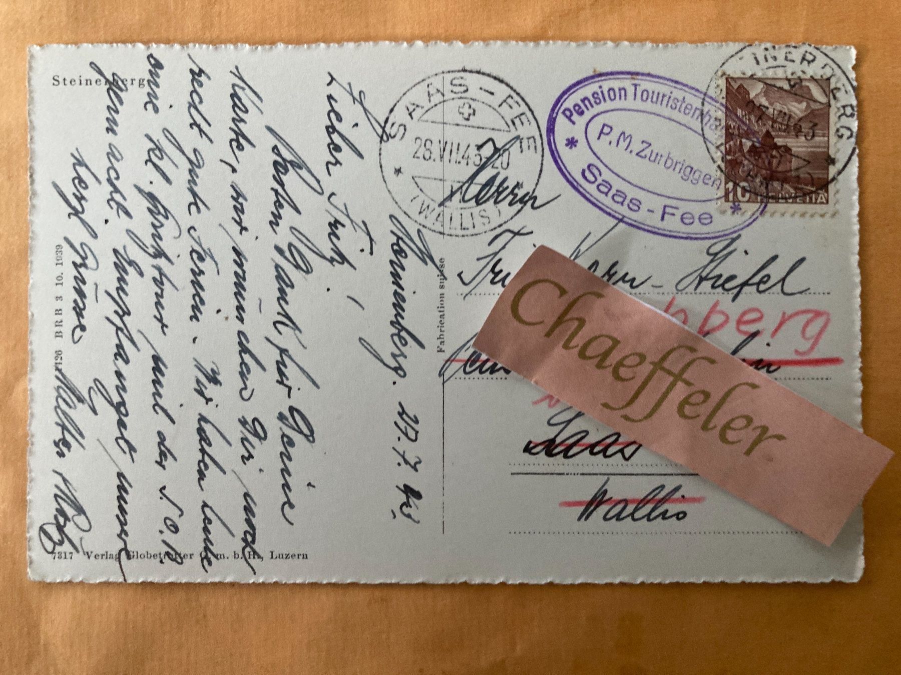 Cartoline postali: 1943 Steinerberg – Usato da Zürich venduto da Chaeffeler 1