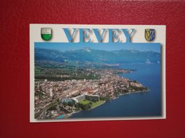 Vevey Waadt Flugaufnahme mit Wappen und Schriftzug