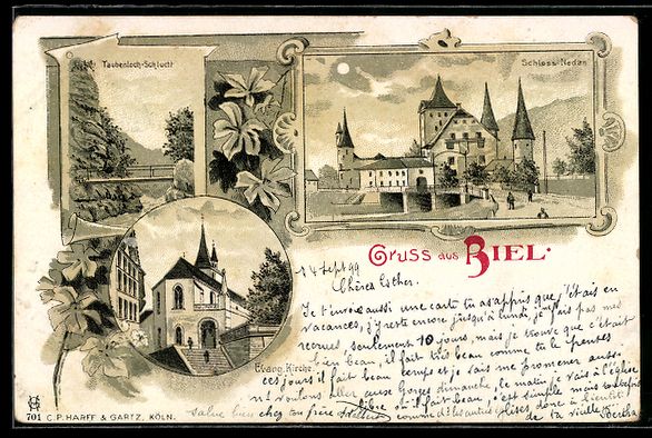Cartoline postali: Litho Biel, Schloss Nedan, Taubenloch-Sc – Usato da Berlin venduto da bartko-reher