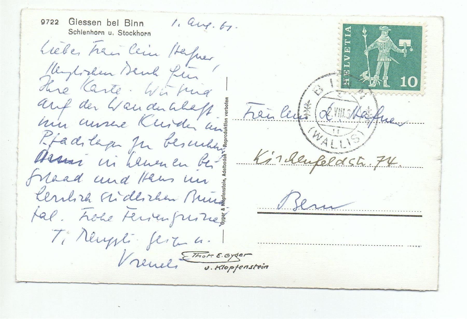 Cartoline postali: GIESSEN bei Binn – Usato da Jona venduto da philajona 1