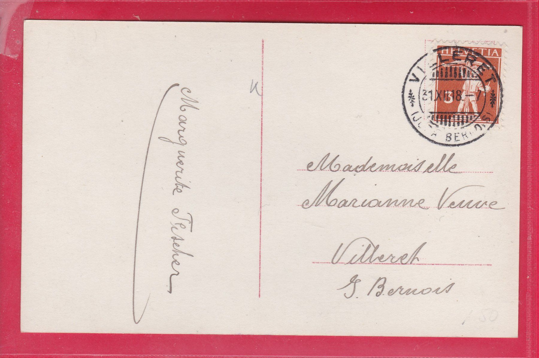 Ansichtskarten: BONNE ANNÉE, 31.12.1918 – Gebraucht aus Oberrieden von Gebirgsstelze 1