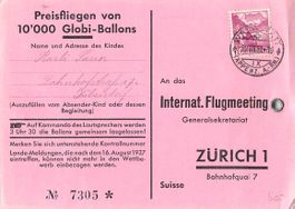 GLOBI Ballonflug vom FLUGMEETING Zürich 1937 WALDSTATT AR