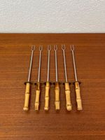 6x Bambus Fonduegabel mit Messingschild vintage Fonduegabeln