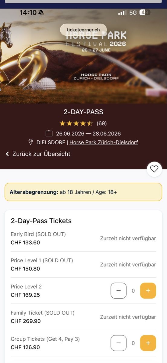 Biglietti: Horse Park Festival – Terrace Ticket – Fri & Sat (26–27 – Nuovo e nell'imballaggio originale da Niederhasli venduto da secondhand10