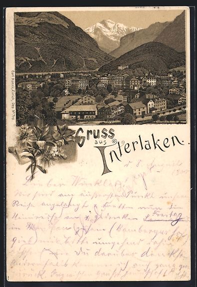 Ansichtskarten: Litho Interlaken, Teilansicht gegen die  – Gebraucht aus Berlin von bartko-reher