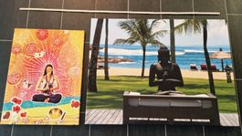 Zwei Leinwandbilder Buddha und Meditation Motiv bunt