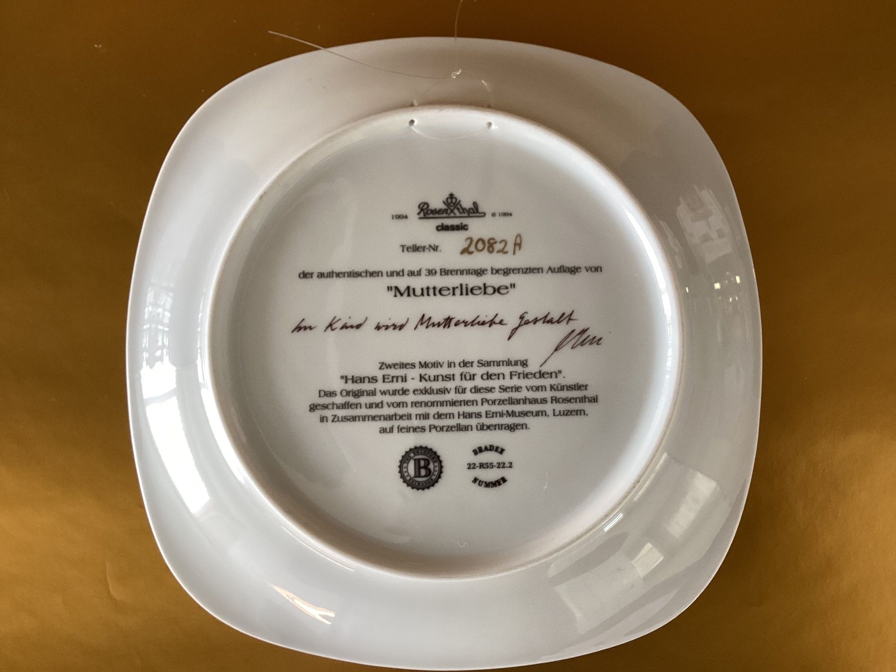 Rosenthal Teller: Hans Erni  Sammelteller  "Mutterliebe"  Rosenthal – Gebraucht aus Beinwil am See von kae_gh7c 1
