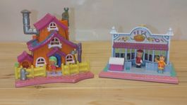 Mini maisons Polly Pocket vintage, lot de 2 + poupées
