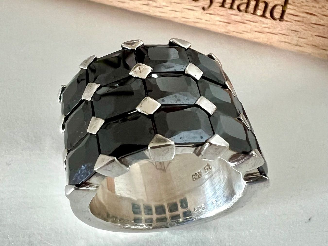 Anelli: Designer Statement Silberring 925+MP- Onyx facettiert - 22g – Usato da Ruswil venduto da artbyhand
