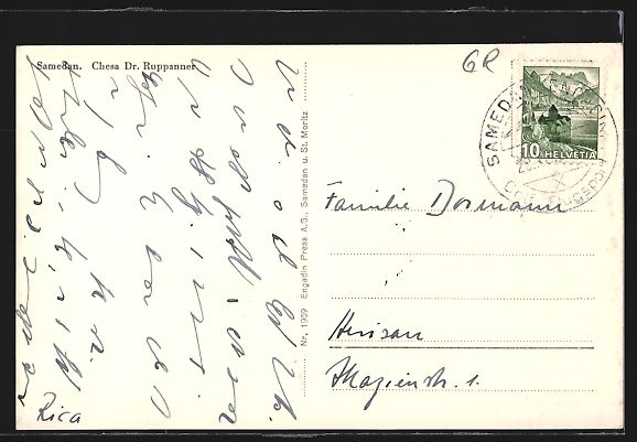 Cartoline postali: AK Samedan, Chesa Dr. Ruppanner – Usato da Berlin venduto da bartko-reher 1