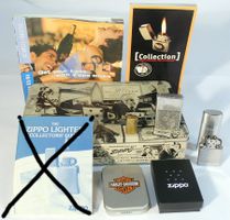 8 Zippo Benzin Feuerzeuge mit Sammelerbox + Literatur
