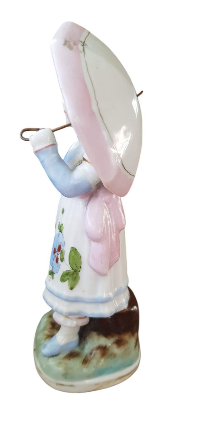 Statuette: Porzellanfigur antik - Mädchen mit Schirm – Usato da Mörschwil venduto da antiksalon 4