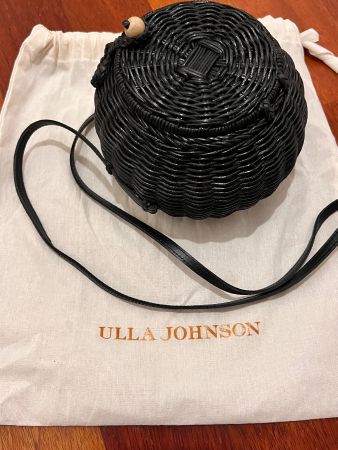 New  Ulla Johnson Pomme Leather-Trimmed Wicker Shoulder Bag