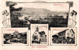Gruss aus Bertschikon. Wirtschaft zur Säge, Schulhaus