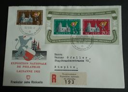 1955 Exposition Philatelie Lausanne R-Brief mit Block