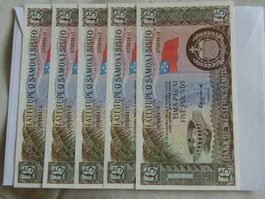 Samoa 5 Pfund Banknoten, unzirkuliert,5 Seriennummern folgte
