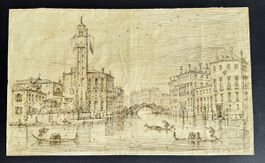 Antike Venedig Tuschezeichnung auf Papier 20.5 cm x 34cm
