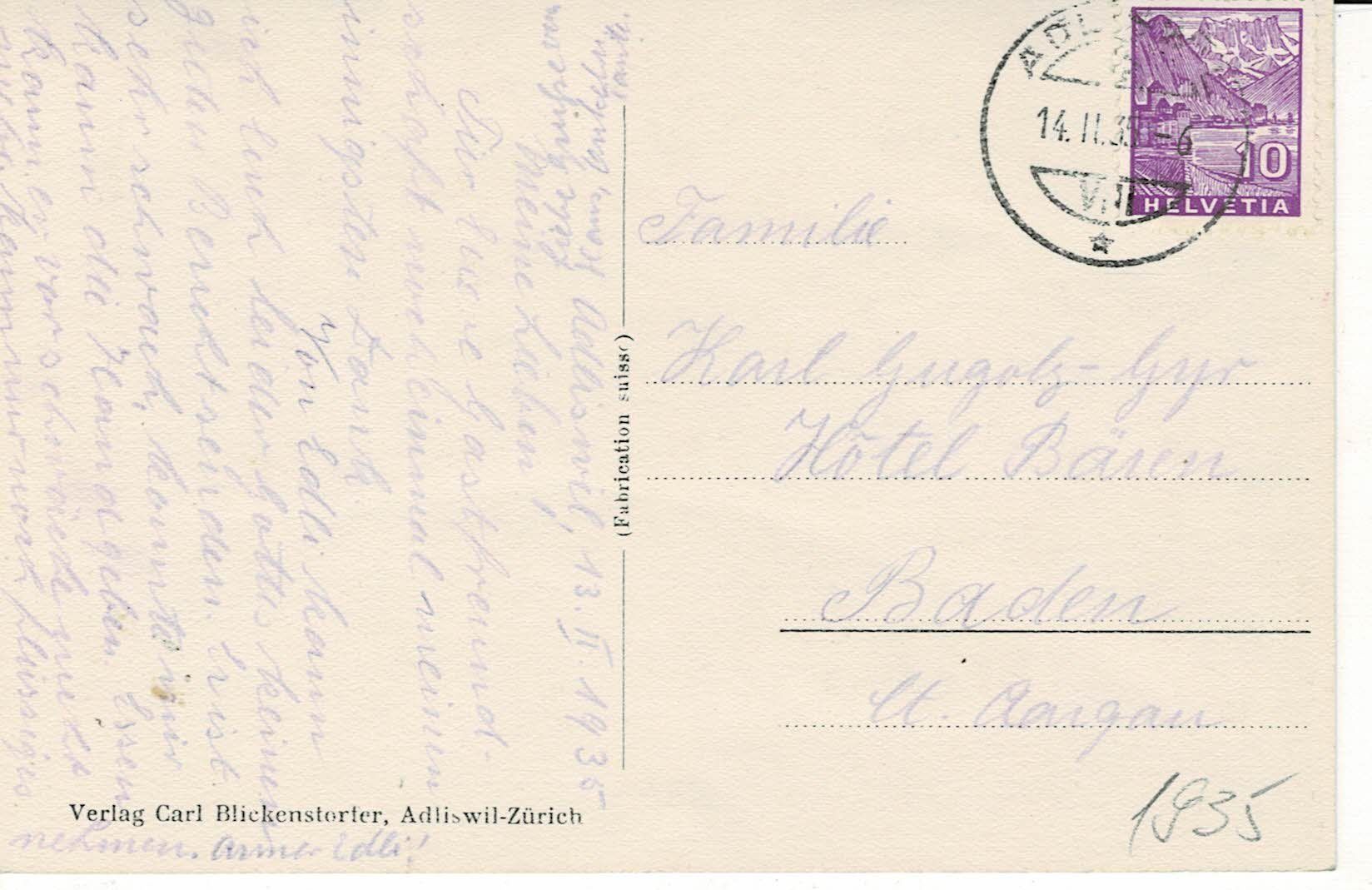 Cartoline postali: ADLISWIL ZH gel. 1935! – Usato da Hergiswil NW venduto da Kartenfrau 1