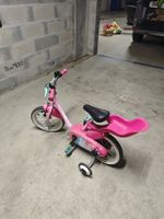 Vélo enfant rose 12 pouces avec roulettes et siege porte enf