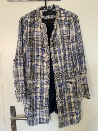 ZARA Tweed Mantel blau/weiss in Grösse S