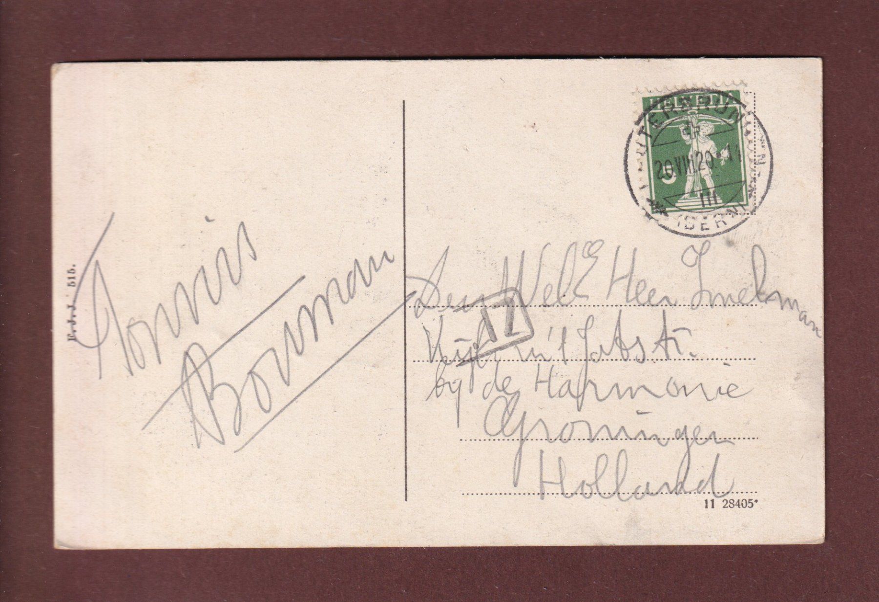 Cartoline postali: INTERLAKEN - Teilansicht mit Jungfrau - 1920 – Usato da Pully venduto da nicecards 1