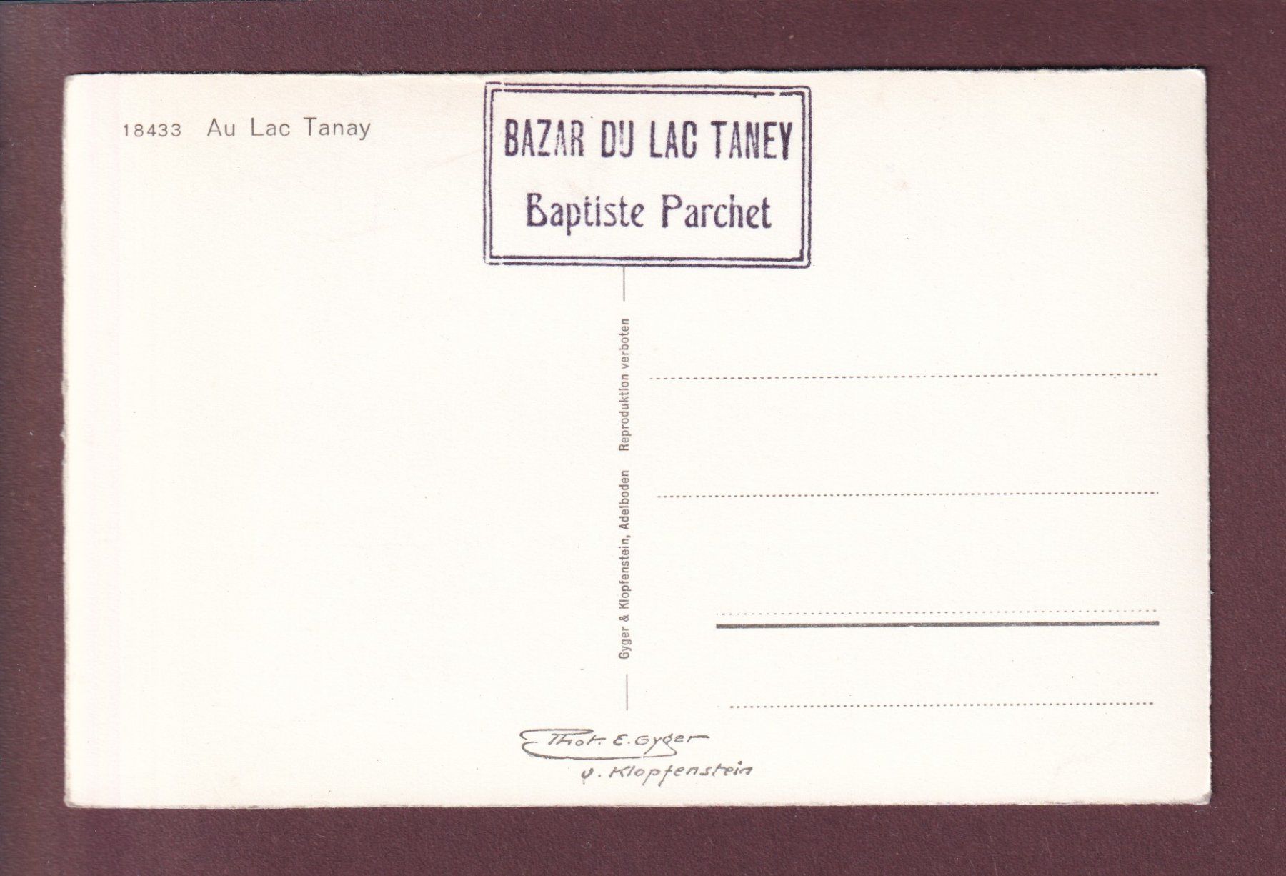 Cartoline postali: Au LAC TANAY - Obl. Bazar – Usato da Pully venduto da nicecards 1