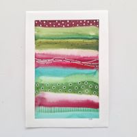 Aquarell Original Abstrakt rot-grün - 13.5 x 18.5cm